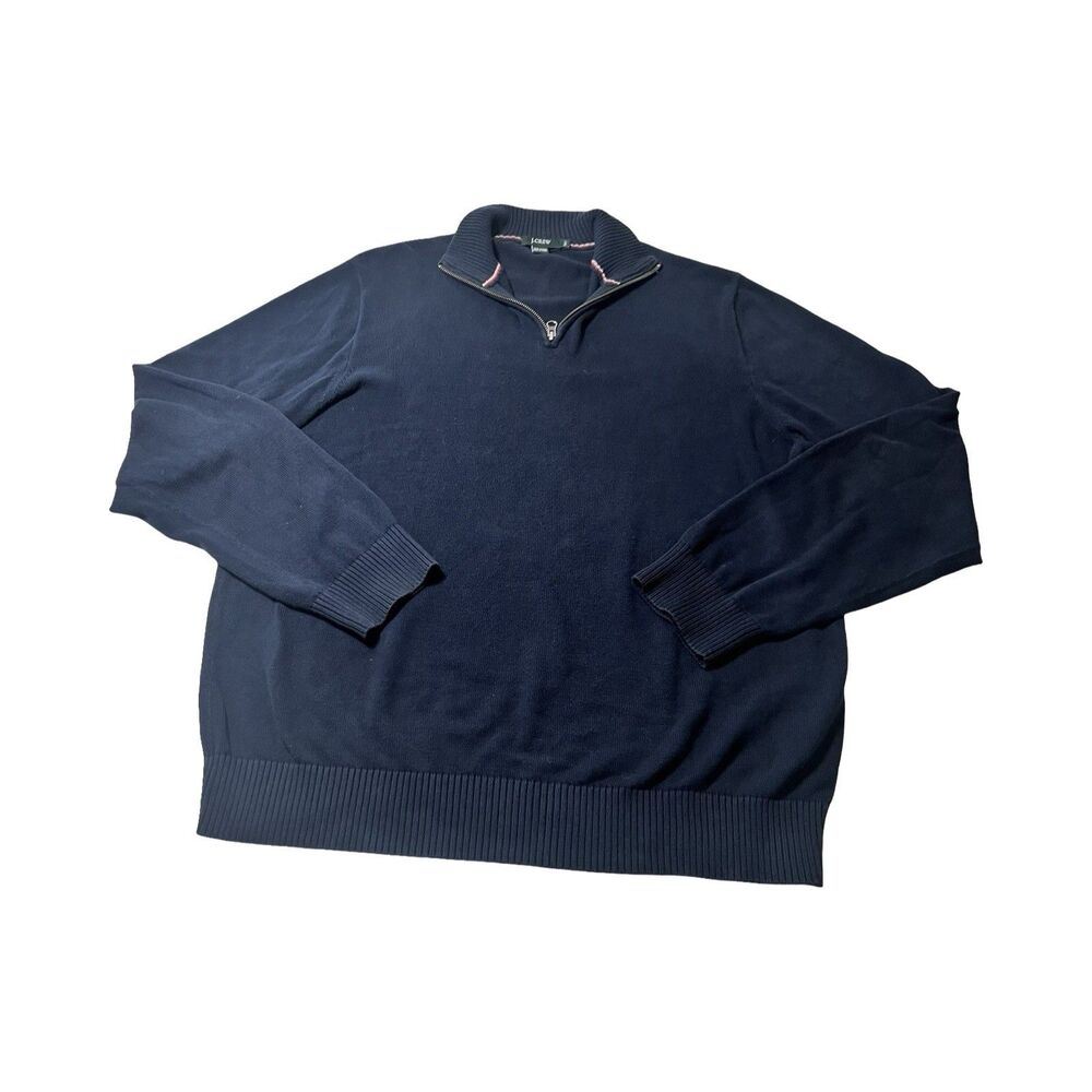 J.Crew Mens Navy Blue 100% Cotton Quarter Zip Mock Neck Sweater XLT 65208